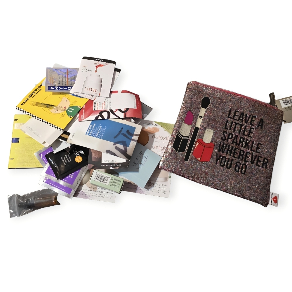 Sephora Breakups to Makeup "Leave a Little Sparkle" Makeup bag with Samples